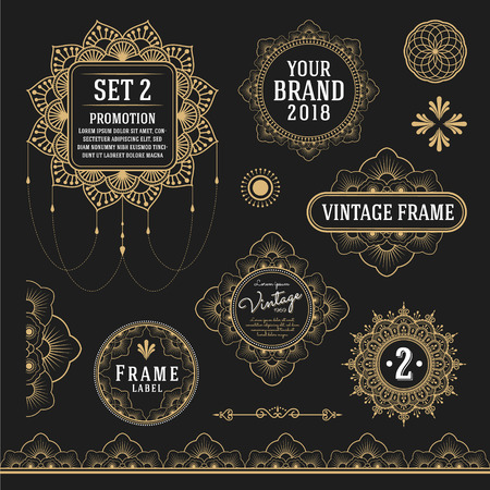 Set of retro vintage graphic design elements for frame, labels, logo symbols and ornamental. Vector illustrationのイラスト素材