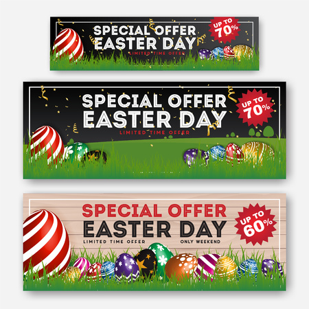 Set of Easter Sale Special Discount Web Banner. Season Greeting Background Template. Vector illustrationのイラスト素材