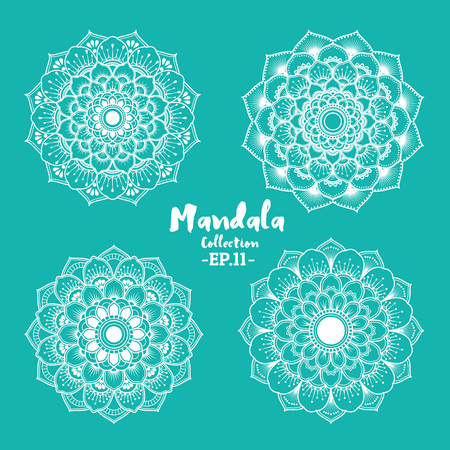 Set of mandala decorative and ornamental design for coloring page and tattoo. Vector illustrationのイラスト素材