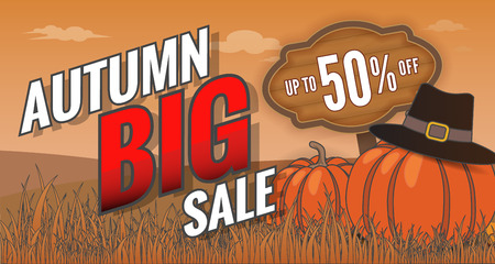 Autumn sale banner design for sale promotion, web banner or poster pumpkinのイラスト素材