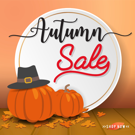 Autumn sale square banner design for sale promotion, web banner or poster pumpkin illustrationのイラスト素材