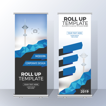 Vertical Roll Up Banner Template Design for Announce and Advertising. Vector illustrationのイラスト素材