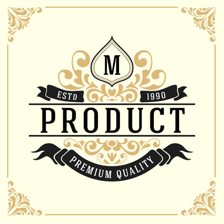 Vintage Luxury Monogram Logo Template for Banner, Label, Frame, Product Tags. Retro Emblem Banner Design. Vector illustrationのイラスト素材
