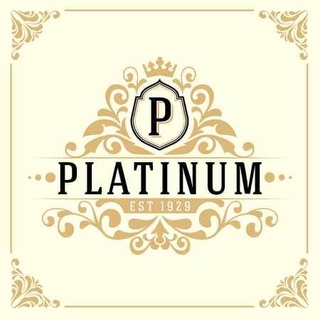 Vintage Luxury Monogram Logo Template for Banner, Label, Frame, Product Tags. Retro Emblem Banner Design. Vector illustrationのイラスト素材