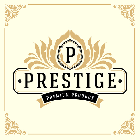 Vintage Luxury Monogram Logo Template for Banner, Label, Frame, Product Tags. Retro Emblem Banner Design. Vector illustrationのイラスト素材