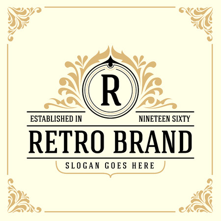 Vintage Luxury Monogram Logo Template for Banner, Label, Frame, Product Tags. Retro Emblem Banner Design. Vector illustrationのイラスト素材