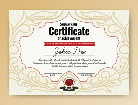 Vintage elegant certificate of achievement with ornaments, A4 size. Vector illustrationのイラスト素材