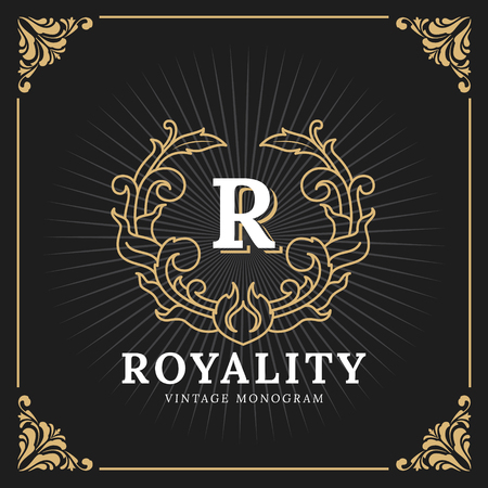 Vintage Luxury Monogram Logo Template for Banner, Label, Frame, Product Tags. Retro Emblem Design. Vector illustrationのイラスト素材