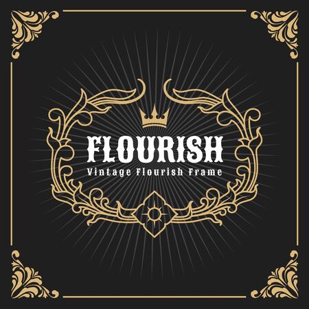 Vintage Luxury Monogram Logo Template for Banner, Label, Frame, Product Tags. Retro Emblem Design. Vector illustrationのイラスト素材