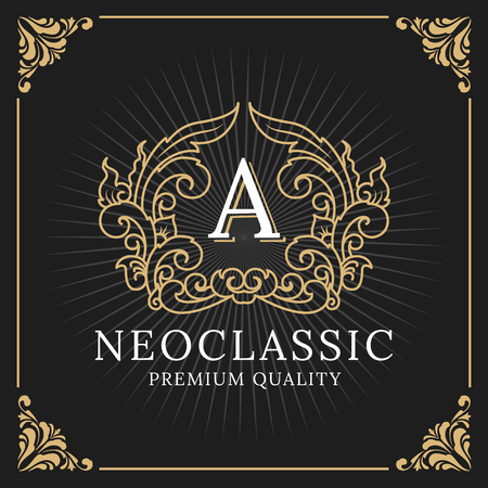 Vintage Luxury Monogram Logo Template for Banner, Label, Frame, Product Tags. Retro Emblem Design. Vector illustrationのイラスト素材