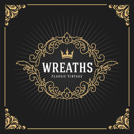 Vintage Luxury Monogram Logo Template for Banner, Label, Frame, Product Tags. Retro Emblem Design. Vector illustrationのイラスト素材