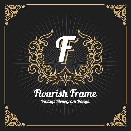 Vintage Luxury Monogram Logo Template for Banner, Label, Frame, Product Tags. Retro Emblem Design. Vector illustrationのイラスト素材