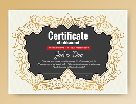 Vintage elegant certificate of achievement with ornaments, A4 size. Vector illustrationのイラスト素材