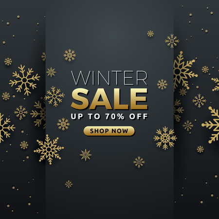 Winter sale background banner template design with snowflake. Seasonal advertising for Christmas and Happy new year. Vector illustrationのイラスト素材