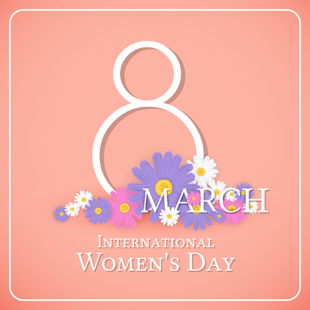 8 March International Women's Day Sign and Flower on Sweet Color for Greeting Card.のイラスト素材