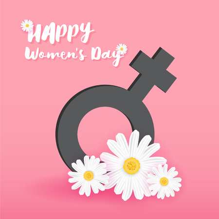 8 March International Women's Day Sign and Flower on Sweet Color for Greeting Card.のイラスト素材