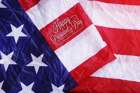 Happy President's Day Typography on USA Flag. Photo Illustrationの写真素材