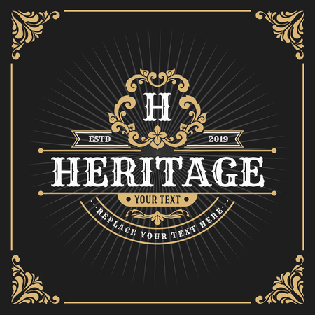 Vintage Luxury Monogram Banner Template Design for Label, Frame, Product Tags. Retro Emblem Design. Vector illustrationのイラスト素材