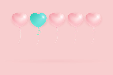 Happy Valentine's Day Greeting Card Background Design on Pastel Color Scheme Tone. Sweet Heart Balloon Decoration Vector Illustrationのイラスト素材