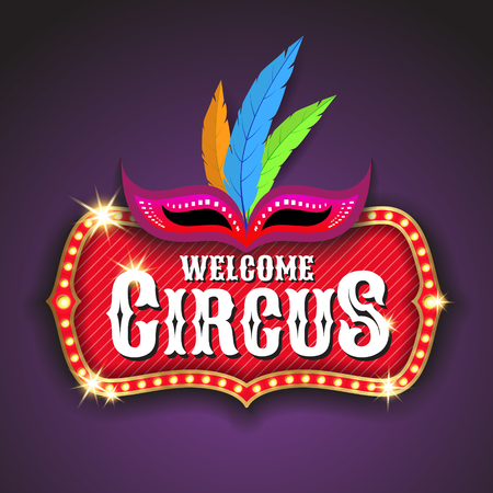 Circus banner background design with light bulbs frame. Vector illustrationのイラスト素材