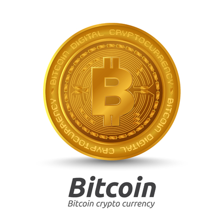 Golden Bitcoin sign on white background. Blockchain technology for cryptocurrency. Letter B coins vector illustrationのイラスト素材