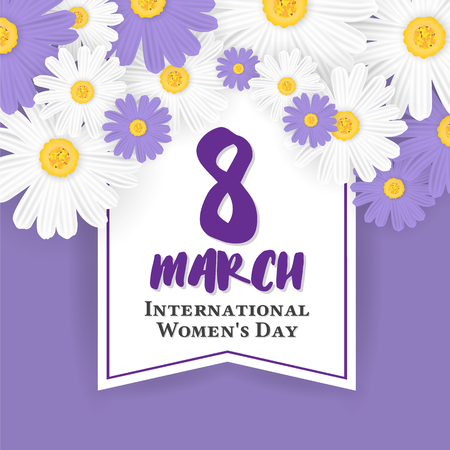 8 March International Women's Day Sign and Flower on Sweet Color Background for Greeting Card. Vector illustrationのイラスト素材