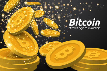 Golden Bitcoin symbols background. Blockchain technology for cryptocurrency. Letter B coins vector illustrationのイラスト素材