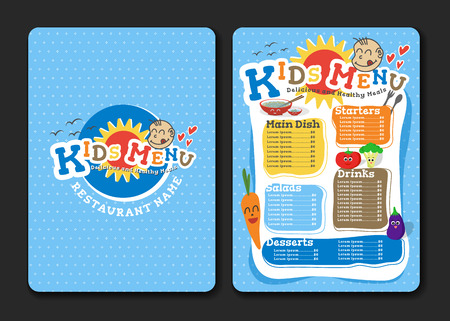 Two pages Kids menu design with vegetable for restaurant. Vector illustrationのイラスト素材