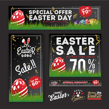 Easter Sale Promotion Banner Collection. Vector illustrationのイラスト素材