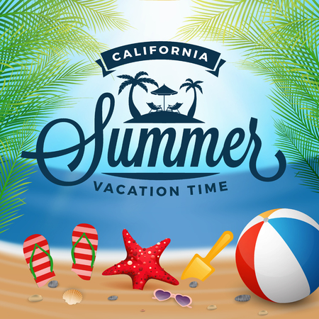 Summer typography and holiday background with design elements vector illustration.のイラスト素材