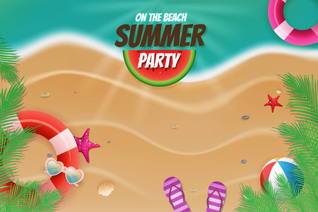 On the beach summer party topview background scene. Vector illustrationのイラスト素材