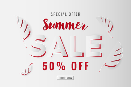 Paper cut summer sale promotion banner background vector illustration.のイラスト素材