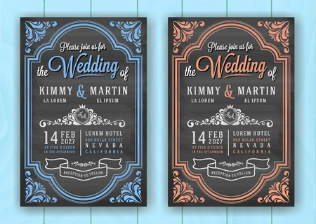 Vintage Chalkboard Wedding Invitation Card Templateのイラスト素材