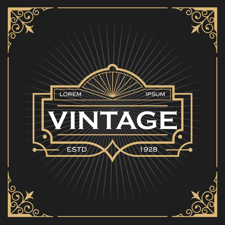 Vintage line frame design for labels, banner, logo, emblem, apparel, t- shirts, sticker and other design object. Vector illustrationのイラスト素材