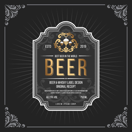 Classic vintage frame for labels, banner and other design. Suitable for whiskey, beer and premium product.のイラスト素材