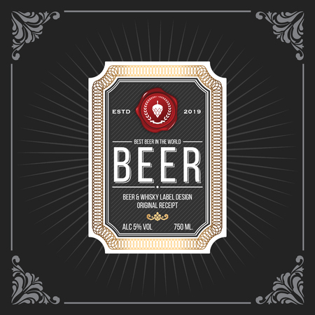 Classic vintage frame for labels, banner and other design. Suitable for whiskey, beer and premium product.のイラスト素材