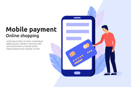 Mobile payment online service for modern business website, social media, documents, presentation. Vector illustrationのイラスト素材