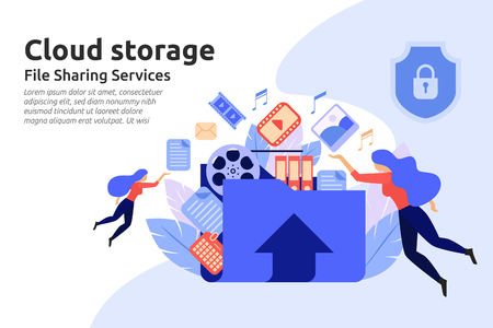 Cloud storage service. File sharing center service. multimedia drive symbol. Vector illustrationのイラスト素材