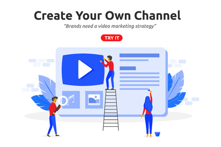 Create online video channel concept modern flat design. Video marketing contentのイラスト素材