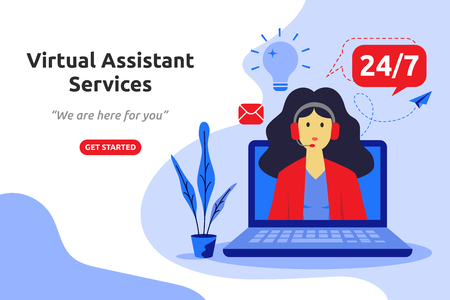 Online virtual assistant services concept modern flat design. Vector illustrationのイラスト素材