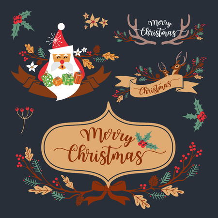 Christmas Wreath Elements and Decoration Design. Vector Illustrationのイラスト素材