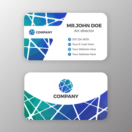 Abstract mesh and polygonal name card template design. Vector illustrationのイラスト素材