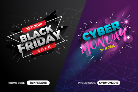 Black Friday and Cyber Monday Sale Promotion Banner Background with Promo Code Field. Vector illustrationのイラスト素材