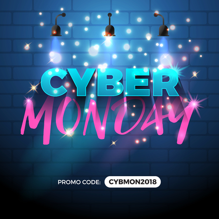 Cyber Monday Sale Promotion Banner Background Design with Spotlight and Particle Bokeh On The Wall. Vector illustrationのイラスト素材