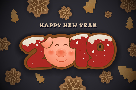 Happy New Year and Merrt Christmast Greeting Card Background design with Cookies and Biscuitのイラスト素材