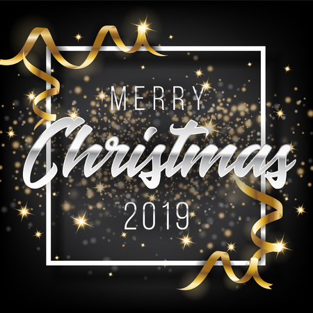 Merry Christmas and Happy New Year 2019 Greeting Card Background. Vector illustrationのイラスト素材