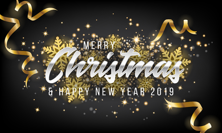 Merry Christmas and Happy New Year 2019 Greeting Card Background. Vector illustrationのイラスト素材