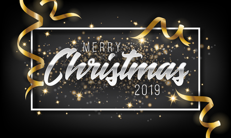 Merry Christmas and Happy New Year 2019 Greeting Card Background. Vector illustrationのイラスト素材