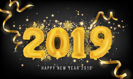2019 Happy New Year Greeting Card Background. 2019 Balloon Vector illustrationのイラスト素材