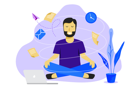 Meditation man at work. Business working design concept. Vector illustrationのイラスト素材